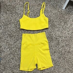 Daily Drills Yellow Ribbed Sports Bra and Shorts Set